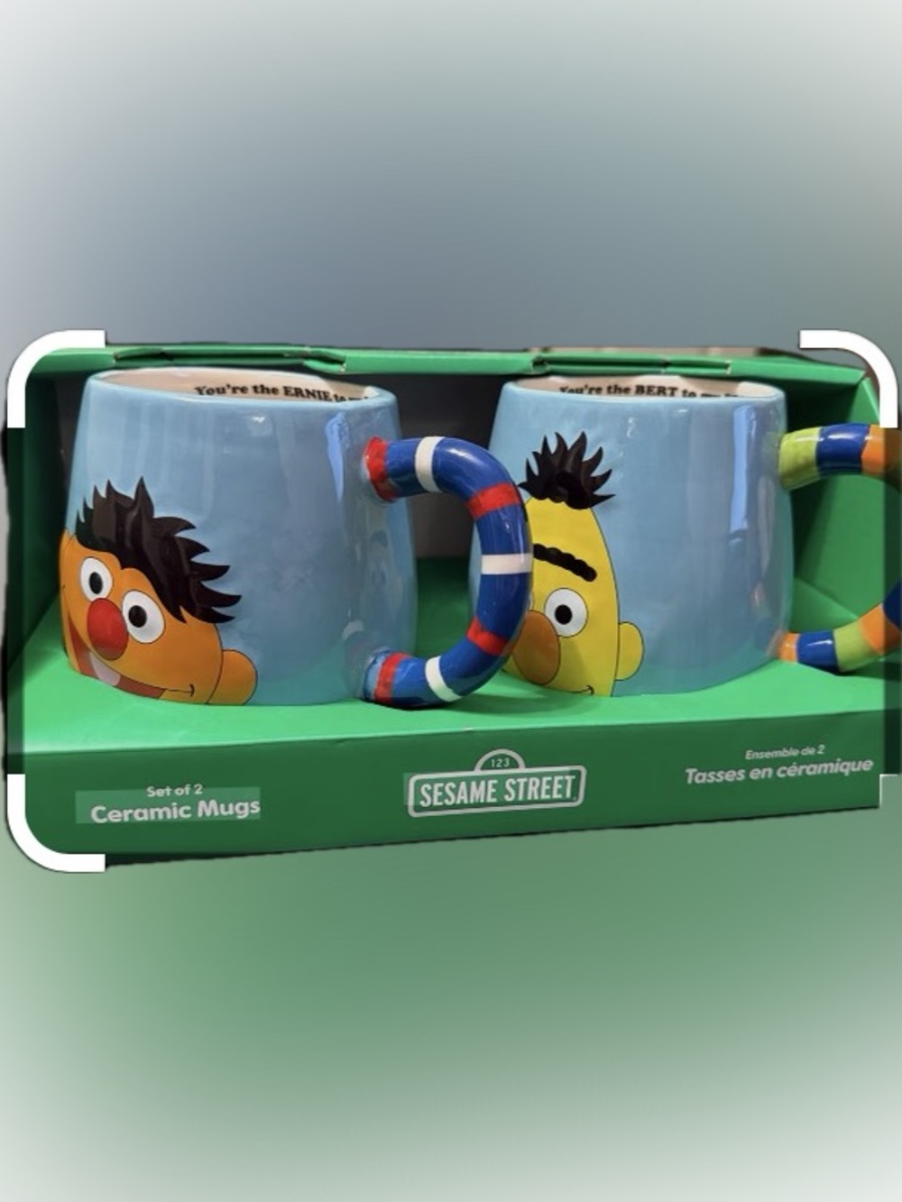 Sesame Street Blue Bert Ceramic Mug Set with Striped Handles, Y2K, Muppets